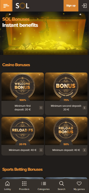 SOL Casino bonuses