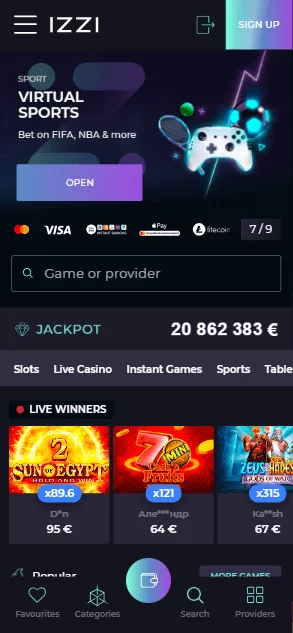 Izzi casino page