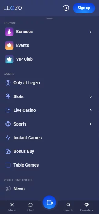 Legzo menus