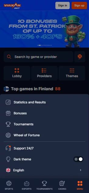 Vulkan BET menu