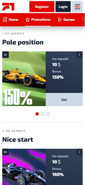 F1 Casino bonuses 1