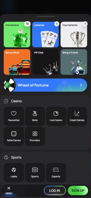 Flagman Casino menu